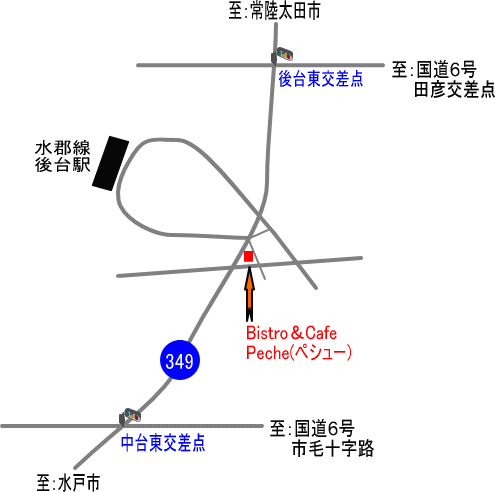 『Bistro＆Cafe Peche（ペシュー）』（in那珂市）周辺の地図