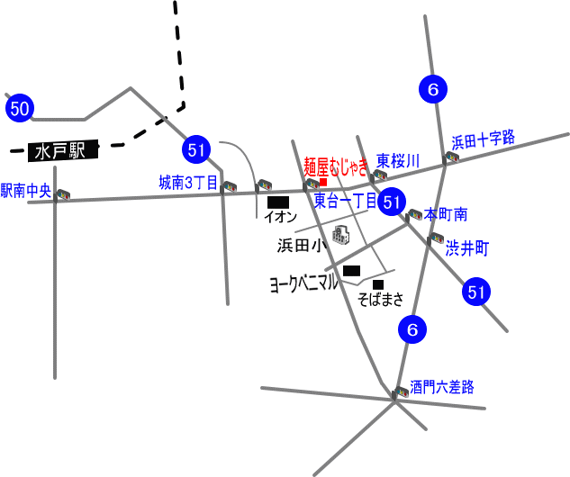 『麺屋むじゃき』（in水戸市）周辺の地図