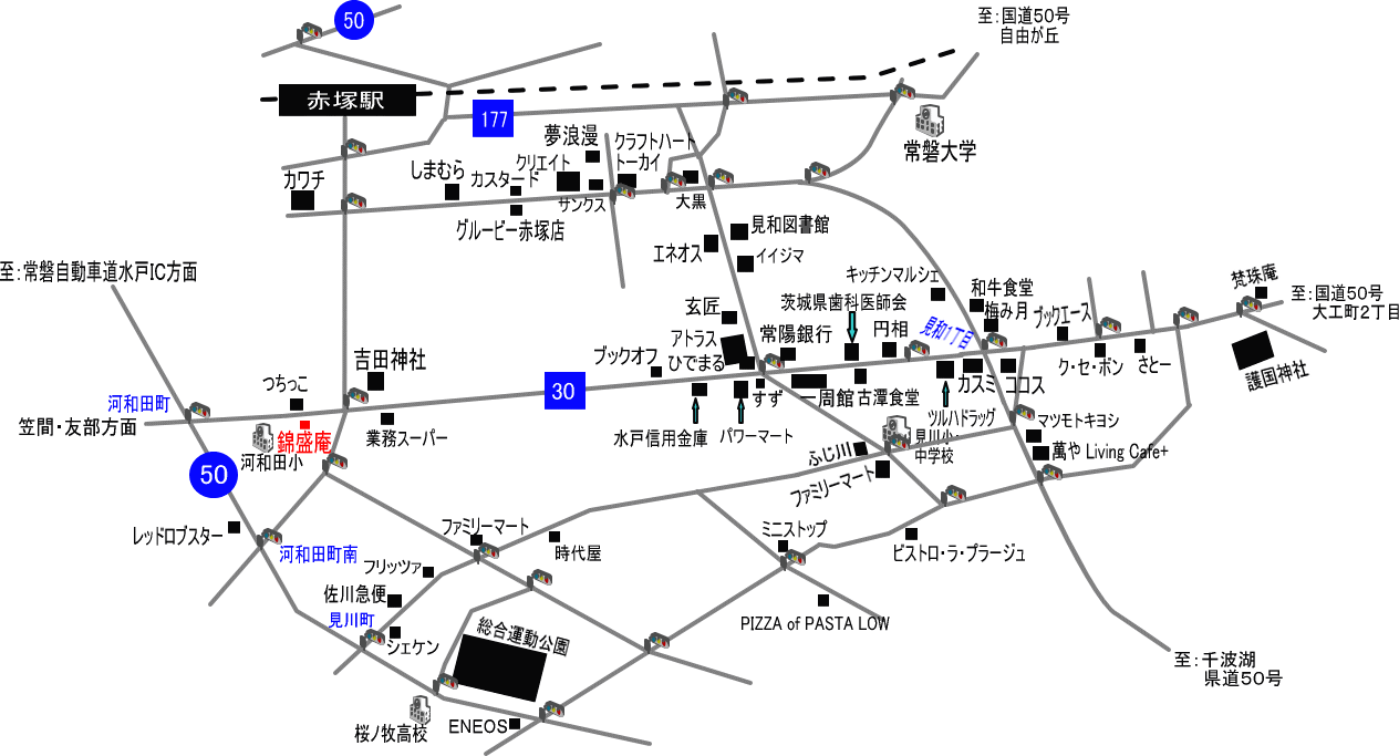そば処『錦盛庵』（in水戸市）周辺の地図