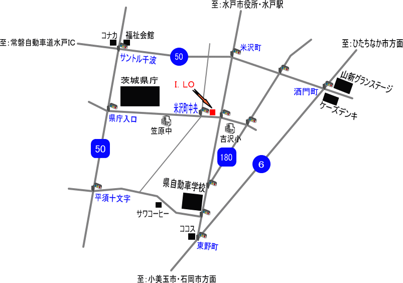 『ステーキハウスI.LO a/k/a(イロ　エー　ケー　エー)』（in水戸市）周辺の地図