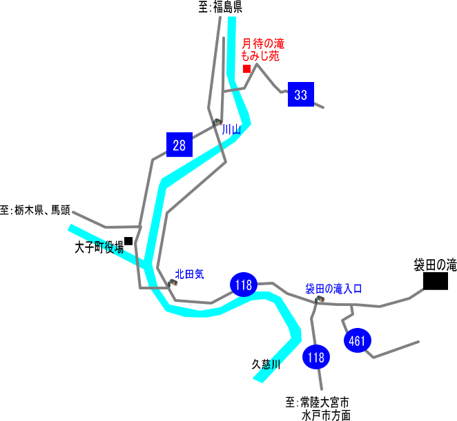 『月待の滝　もみじ苑』（in大子町）周辺の地図